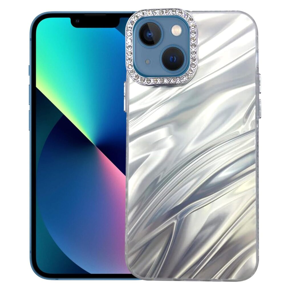 Back Cover Compatible for iPhone 14+ Plus Luxurious Look Shiny Diamond Marble Pattern Shockproof Back Case Cover Compatible for iPhone 14+ Plus (Silver)