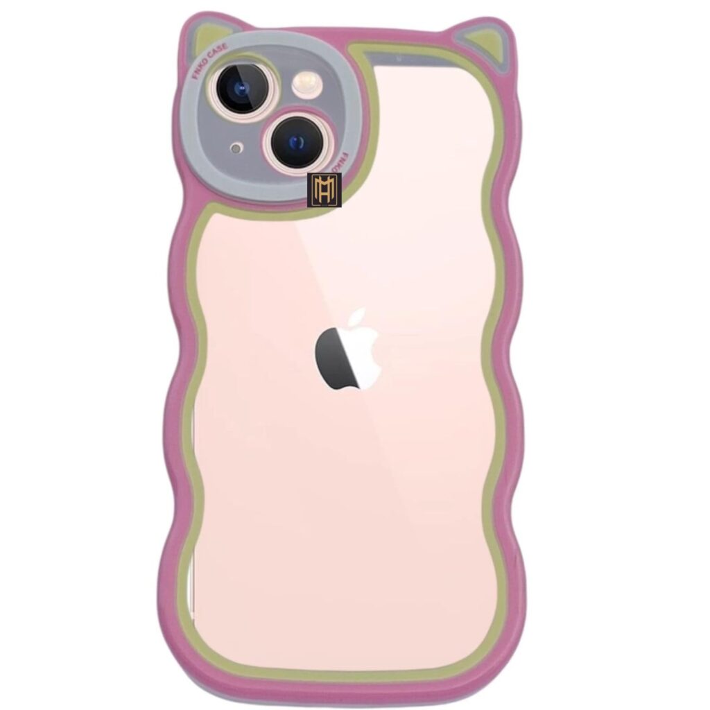 Back Cover for iPhone 15 Plus, Cute Curly Wave Case, 3D Cat Ears, Shock Proof, Grip, Soft TPU & Girls Stylish, Camera Bump Protector for iPhone 15 Plus (Pink)