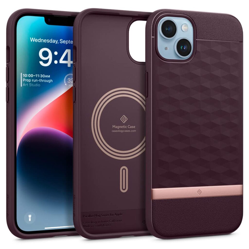 CASEOLOGY by Spigen Parallax Mag Back Cover Case Compatible with iPhone 14 Plus (TPU and Polycarbonate|Burgundy)