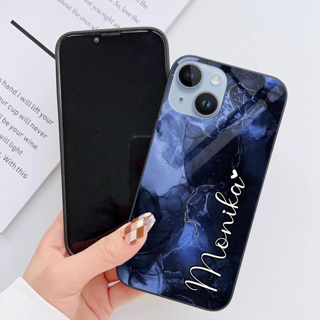 COLORflow Back Cover Compatible with iPhone 14 Plus | Blue Marble | Customized Your Name | Shockproof TPU Bumper Cover + Polycarbonate with Camera Protection