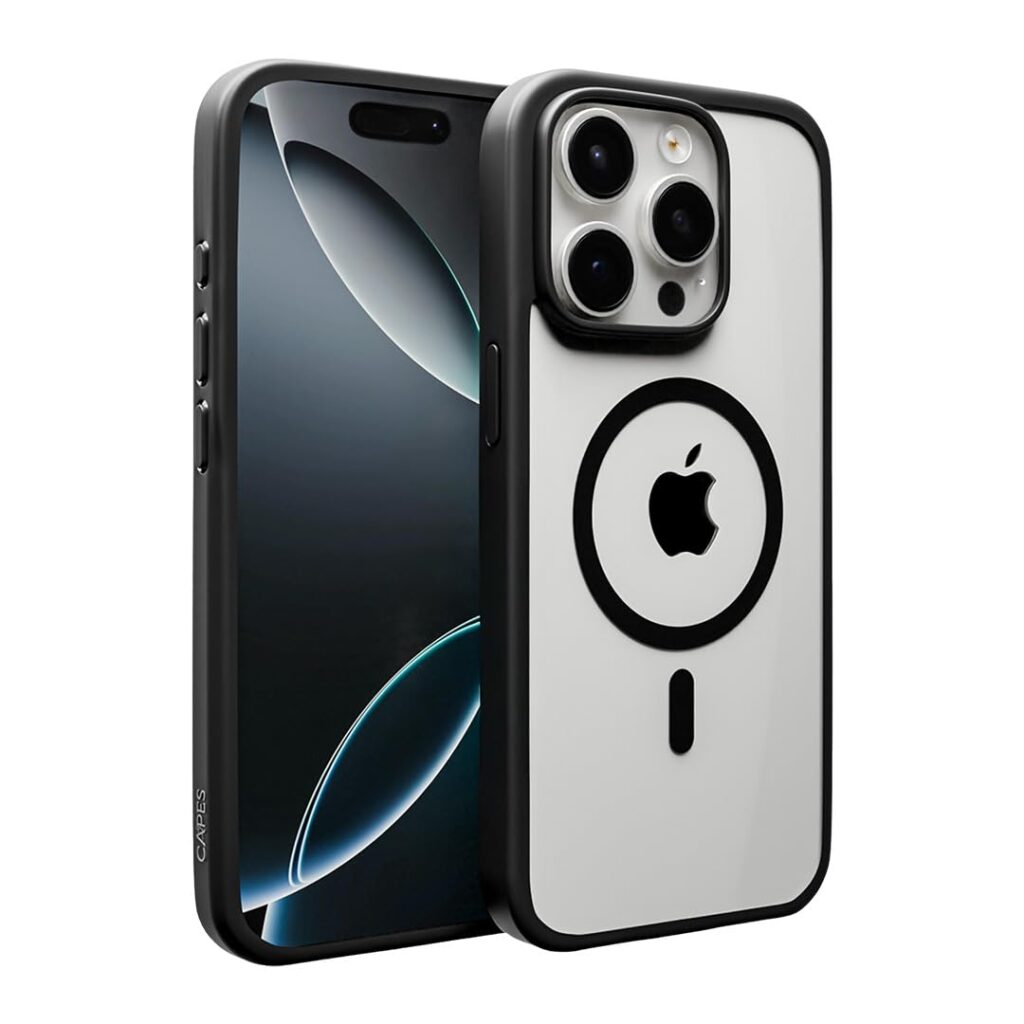 Capes Impact Armour Case for iPhone 15 Pro, Shockproof, 10 ft Drop Military Grade Protection, Compatible with MagSafe Back Cover, Non-Yellowing, PC + TPU + TPE Transparent Case, Black Clear