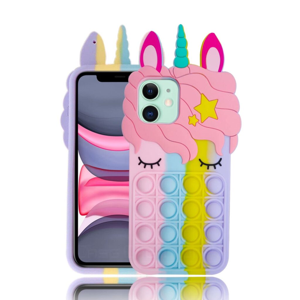 Case Creation Push Pop Unicorn Phone Case iPhone 14 Plus for Girls,Bubble Fidget Stylish Toys Game case Stress Relief Reliever Series Soft Silicone Shockproof Protective Cover for Apple iPhone 14 Plus