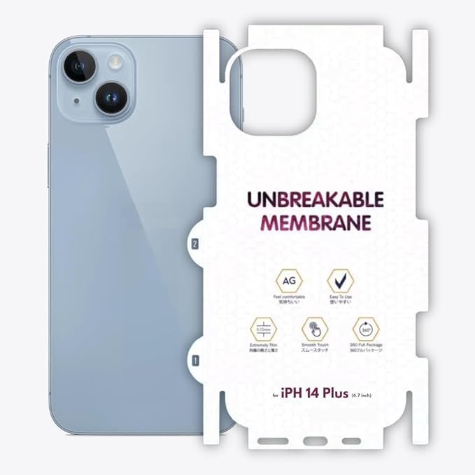Clear Membrane for iPhone 14 Plus - Transparent Back Skin for iPhone 14 Plus, Scratch-Resistant, Back Lamination for iPhone 14 Plus, Fingerprint Resistant Protective Membrane