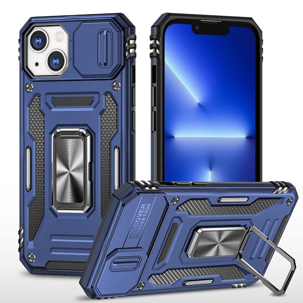 Cubix Back Cover for Apple iPhone 14 Plus Case with Stand & Slider Camera Military Grade Drop Protection Cover (Navy Blue)