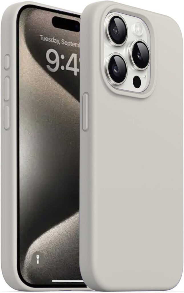 DIZORO Compatible for iPhone 15 Pro Case 6.1, Slim Liquid Silicone Case 3 Layers Full Covered Soft Gel Rubber Phone Case Protective Cover 6.1 Inch (Natural Titanium)