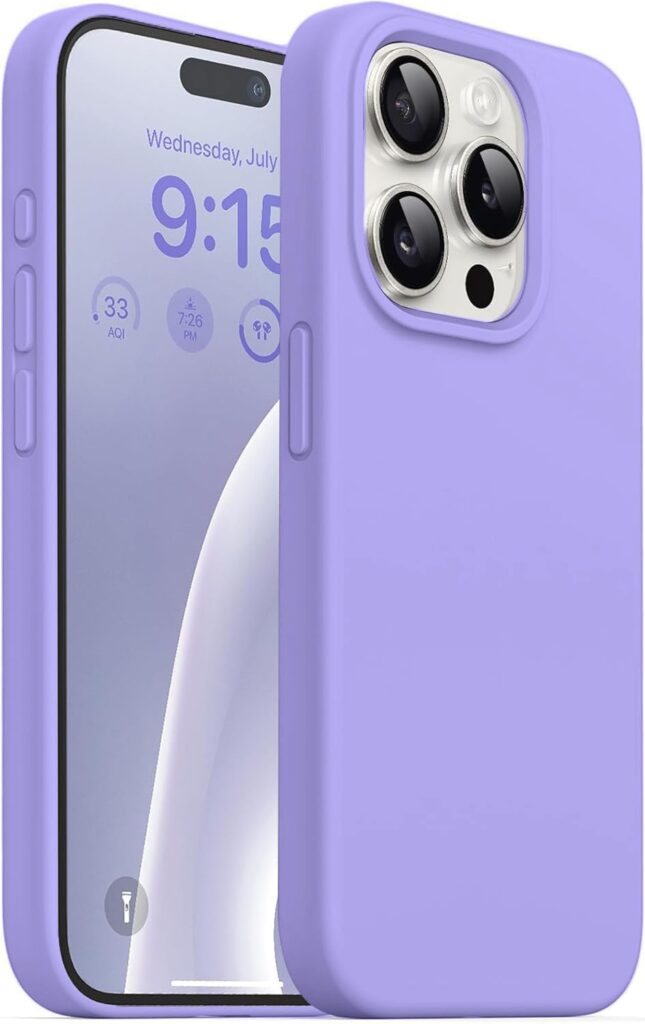 DIZORO Compatible for iPhone 15 Pro Max Case 6.7, Slim Liquid Silicone 3 Layers Full Covered Soft Gel Rubber Phone Silicone Case Protective Cover 6.7 Inch - Purple