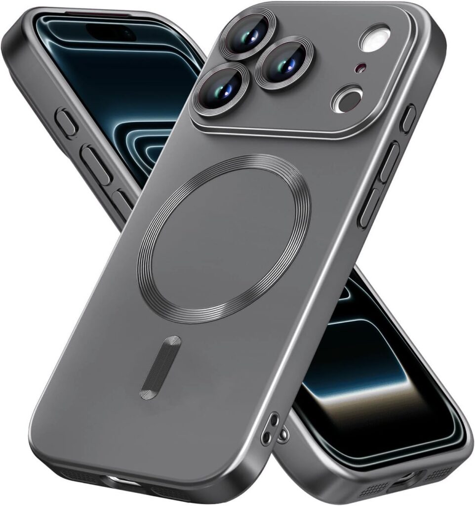 DIZORO Magnetic Case for (iPhone 17 Pro Max) Case [Compatible with MagSafe][Built-in Camera Lens Protector] Slim Bumper Shockproof Metallic Luster Back Cover Phone Case - Natural Titanium