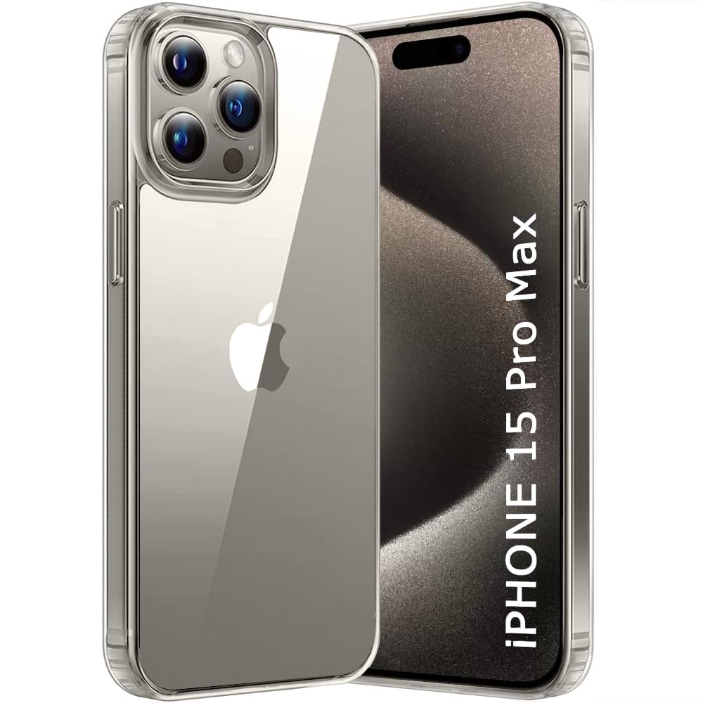 ELZZI Ultra-Hybrid Back Case Cover for iPhone 15 Pro Max Compatible | Sleek Hard Crystal Clear Back | Drop & Camera Protection | Shockproof Mobile Case for iPhone 15 (PC & TPU, Transparent)