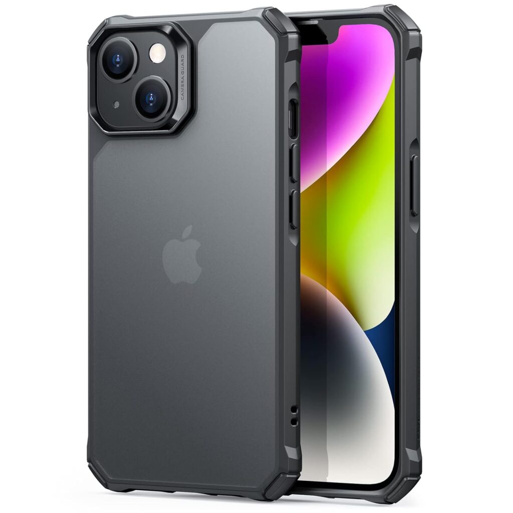 ESR for iPhone 13/14 Cover，Military-Grade Drop Protection, Shockproof Air-Guard Corners, TPU Phone Cover, Anti-Yellowing, Air Armor Scratch Resistant, Hard Acrylic Back Case, Frosted Black