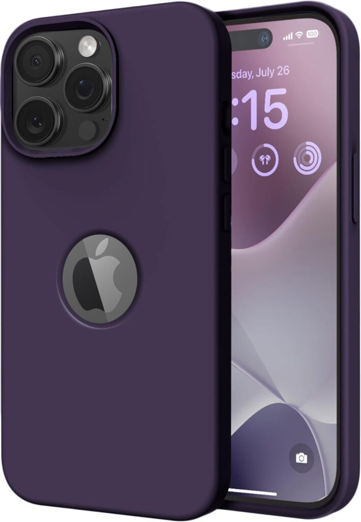 Elzzi Microfiber Logo Cut Compatible for iPhone 15 Pro Max Case Liquid Silicone Cases Non-Slip Full Body 4 Layer Protectives Shockproof Back with High Raised Camera Lips (6.7 inch, Deep Purple)