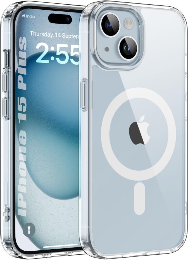 Enflamo Thermoplastic Polyurethane Hard Clear Back Cover Case Compatible with Mag for iPhone 15 Plus/iPhone 14 Plus | Ultra Hybrid Safe Camera Bump Protection, Clear