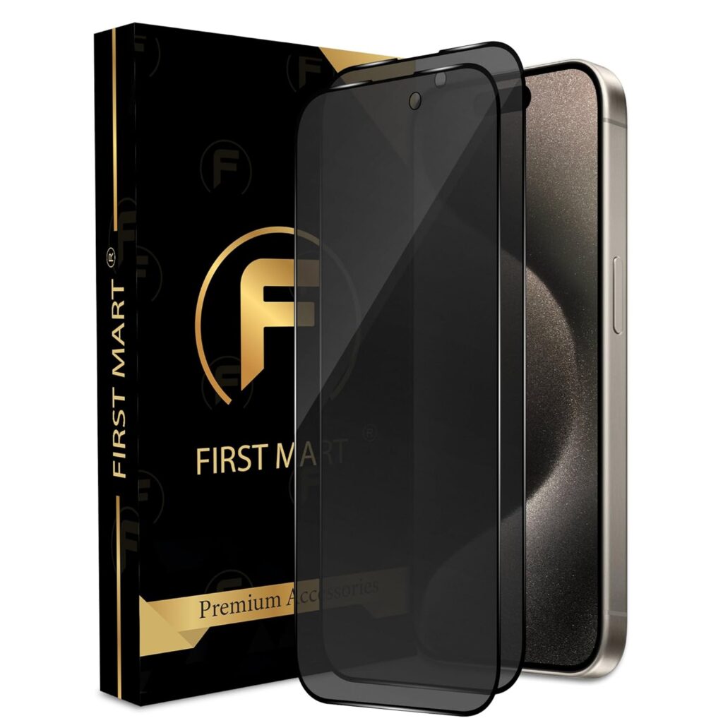 FIRST MART Anti Spy Matte Privacy Tempered Glass Screen Protector Compatible for iPhone 15 Pro (6.1 Inches) with Edge to Edge Coverage and Easy Installation kit (Pack of 2)
