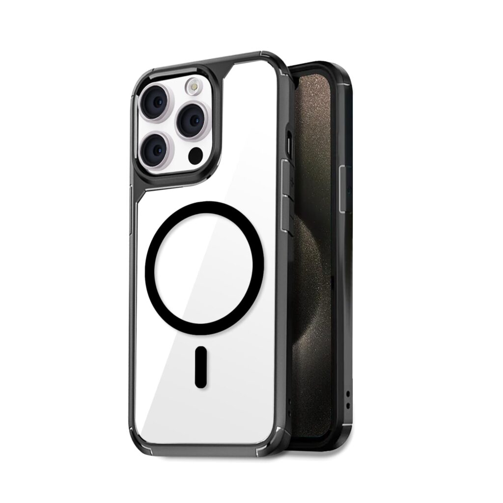 GRIPP Defender Crystal Clear with Mag-Safe Tranparent Back Case Compatible with iPhone 15 Pro Max (6.7") Shock Absorption and Drop Tested with Dual Layer Protection Slim Fit Back Cover - Black