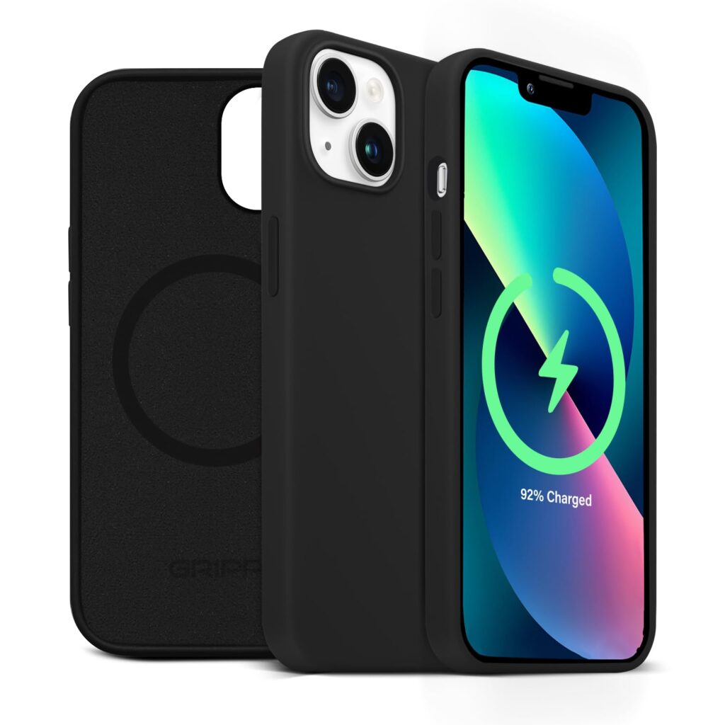 GRIPP® Rubon with Mag-Safe Slim-Fit Case Compatible with iPhone 14 | iPhone 13 (6.1") Lightweight Matte Texture Liquid Silicone Soft Touch Material with 360-Degree Protection Back Cover - Black