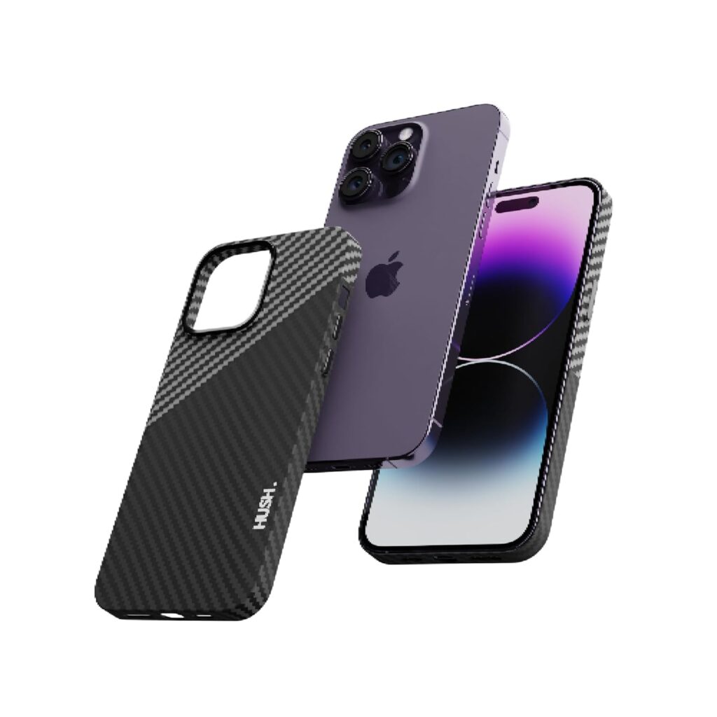 HUSH Premium Carbon Fibre iPhone 14 Pro Max Cover Compatible with iPhone 14 Pro Max | Full Body Protective | iPhone 14 Pro Max Back Cover with Maximum Protection and Comfortable Grip (Black)