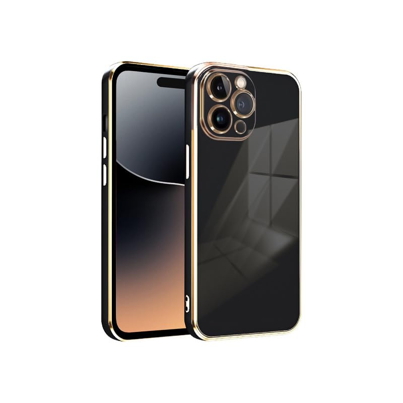 Horizon Trade Impex I Phone 15 Pro Max 6D Plating Soft Casing Silicone Square Frame | Protective Cover Shockproof TPU Case | Anti-Slip, Lightweight, Durable Phone Back Cover (Black)