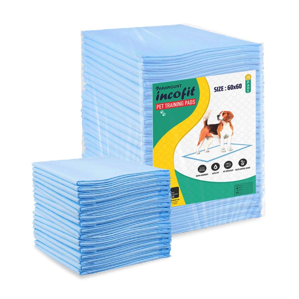 Incofit Pet Training Pads 60 X 60 cm 20 Counts with Leak-Proof Quick-Dry Design, 5 Layered Leak Proof, Potty & Peeing Toilet Trainer, Non Slippery