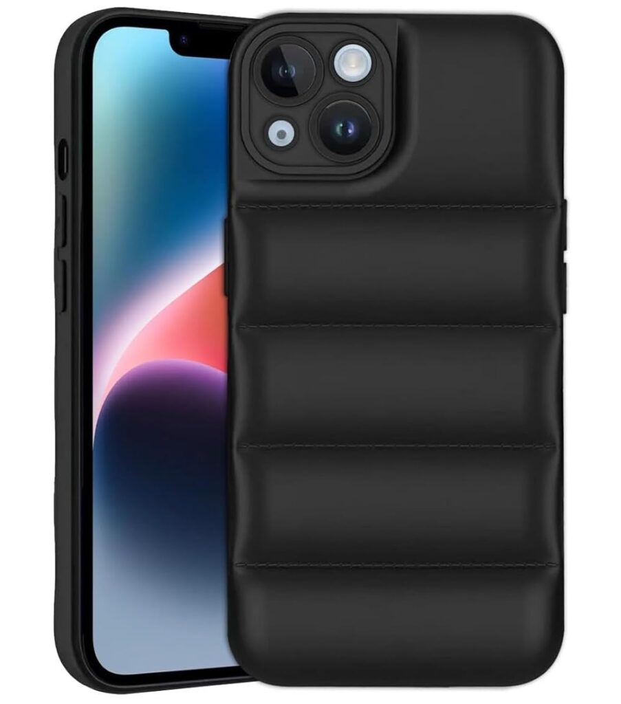 JANAK RAJ Quilted Puffer – Soft Touch Stylish Design Back Case Cover Compatible with iPhone 14 Plus | Shockproof Silicone Bumper with Camera Protection – Black