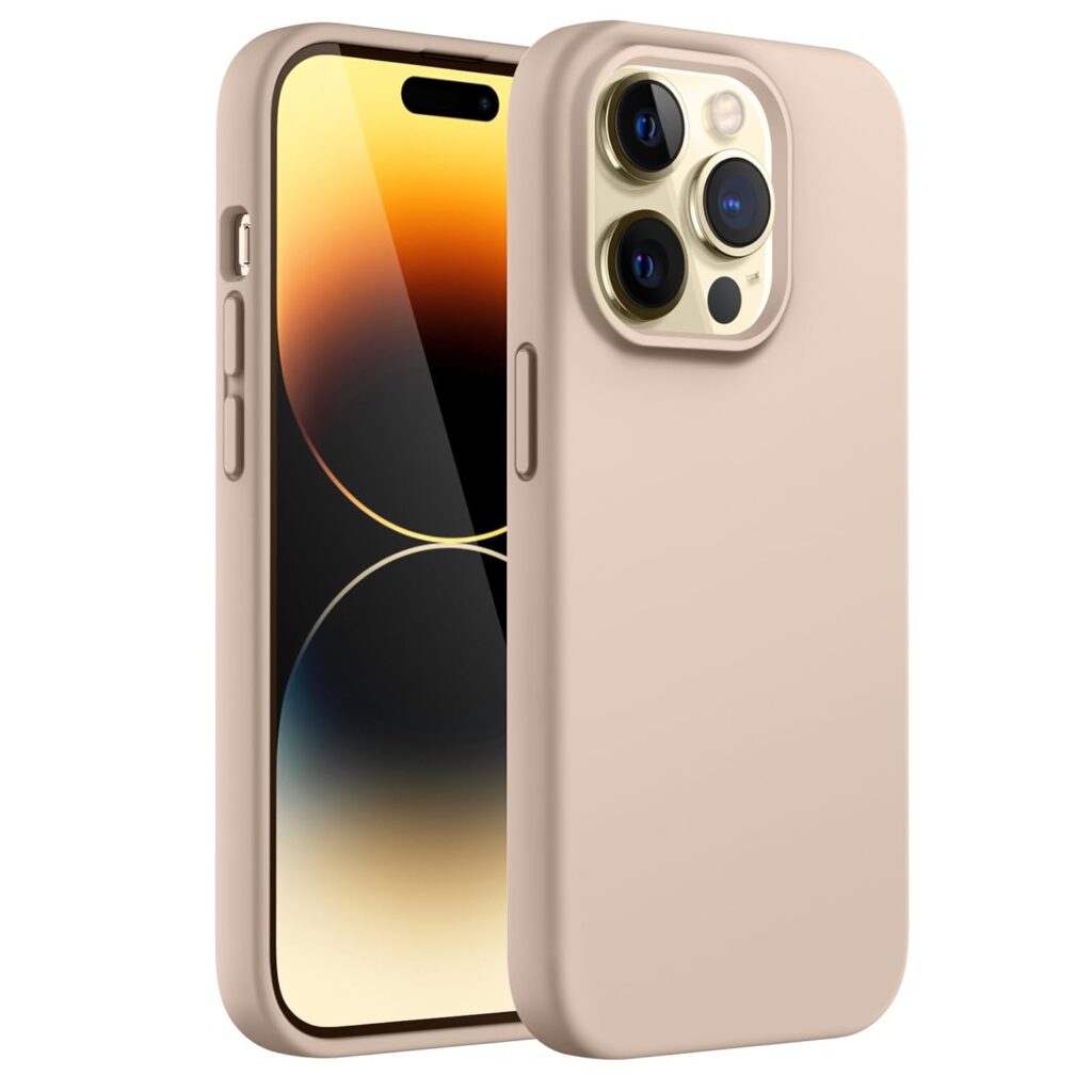 JETech Silicone Cover Case for iPhone 14 Pro 6.1-Inch, Silky-Soft Touch Full-Body Protective Phone Case, Shockproof Cover with Microfiber Lining (Gold)