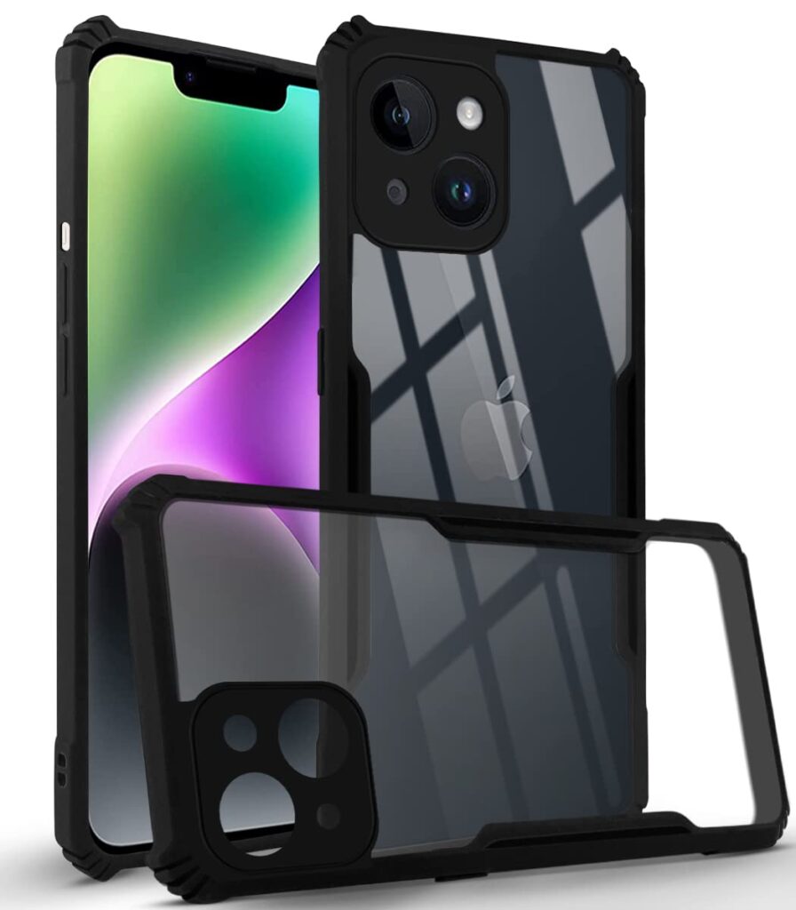 Jkobi Back Cover Case for Apple iPhone 14 (Crystal Glass Back | Camera Protection | Shockproof Bumpers | Professional Black)