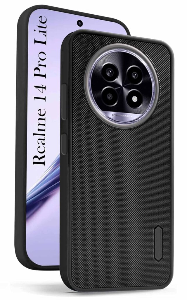 Jkobi Back Cover Case for Realme 14 Pro Lite (Textured Grip Design | Camera Protetion | Slim and Light Weight | Soft Touch and Feel | Black)
