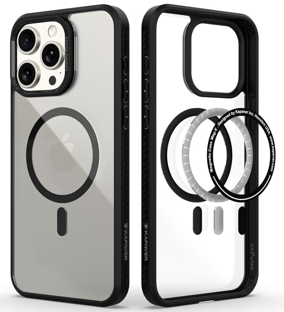 KAPAVER Mag- X Back Cover Case Compatible with iPhone 15 Pro Max (TPU+PC) (Black)
