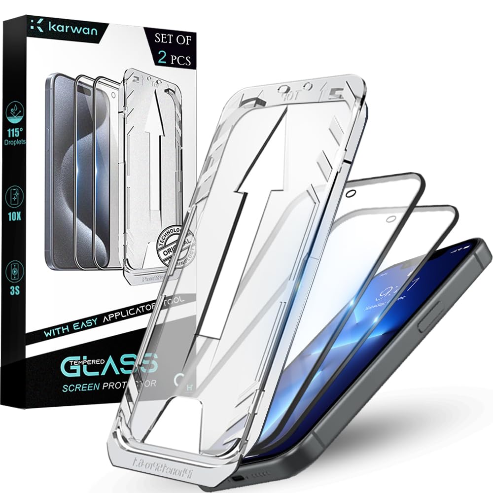 KARWAN® Easy Fit Technology Tempered Glass Screen Protector Guard for iPhone 13 Pro Max/iPhone 14 Plus Smartphone (with Easy Applicator) | Pack of 2 Transparent