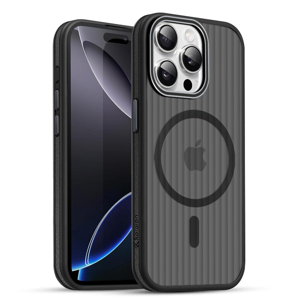 KARWAN® Polycarbonate Beam Magnetic Protective Cover Compatible with iPhone 15 Pro Camera & Body Protection|Anti Shock,Scratch Resistant|Precise Cutouts Modern Design|Wireless Charging (Black)