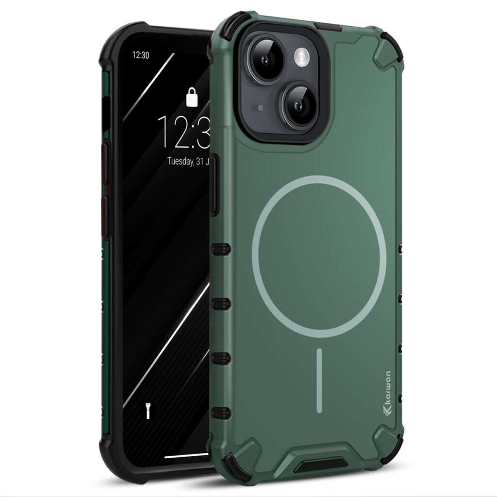 KARWAN®? Rugged Magnetic Slim Back Case Cover for iPhone 14 Plus (6.7-Inch-) Heavy Duty |Dual-Layer Armor Protection| Shockproof Edge Guard iPhone 14 Plus Mobile Phone Back Cover [Matte Back] [Green]