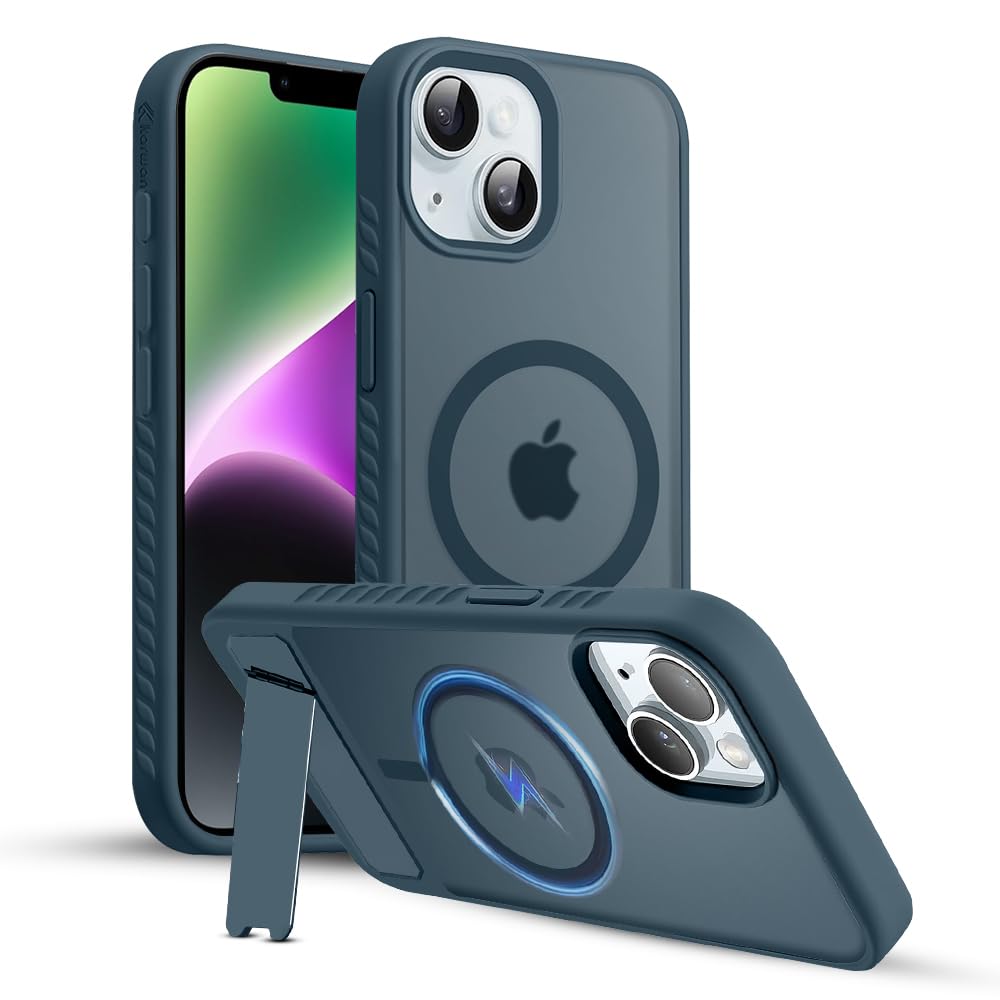 KARWAN®?Ultra Hybrid Matte Back Cover Case Compatible with Stand Magnetic for iPhone 14 Plus | Mag-Safe Wireless Charging | Camera Bump Protection -(Blue)