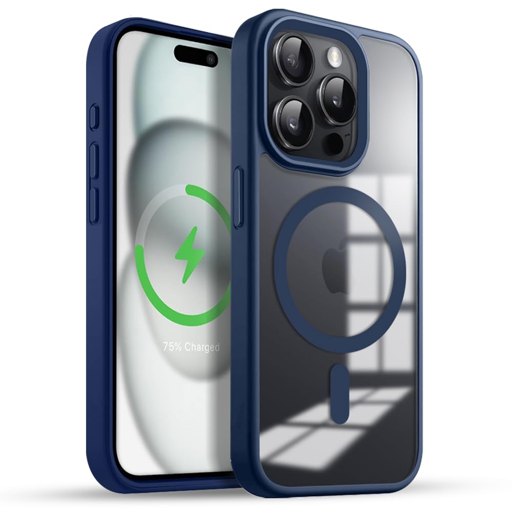 KARWAN®️ Hybrid Transparent iPhone 15 Pro Max Back Cover Case Compatibe with Mag-Safe |Camera Protection Bump|Transparent Back Cover Case for iPhone 15 Pro Max(PC,TPU|Blue Bumper