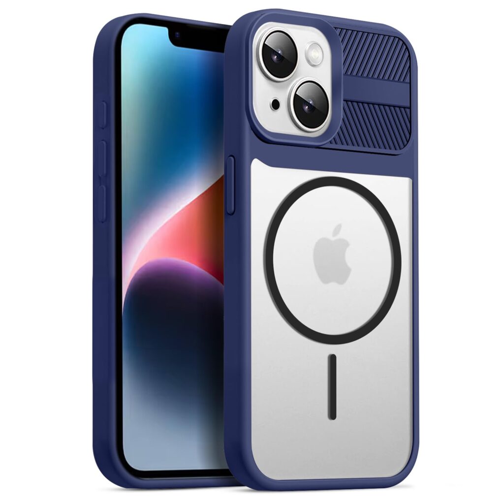 KARWAN®️ Magnetic Clear Back Case Cover for iPhone 14 Plus/ 15 Plus (6.7-Inch-) |Acrylic Transparent Slim | Shockproof iPhone 14 Plus / 15 Plus Mobile Phone Back Cover [Clear Back] [TPU + Pc] [Blue]