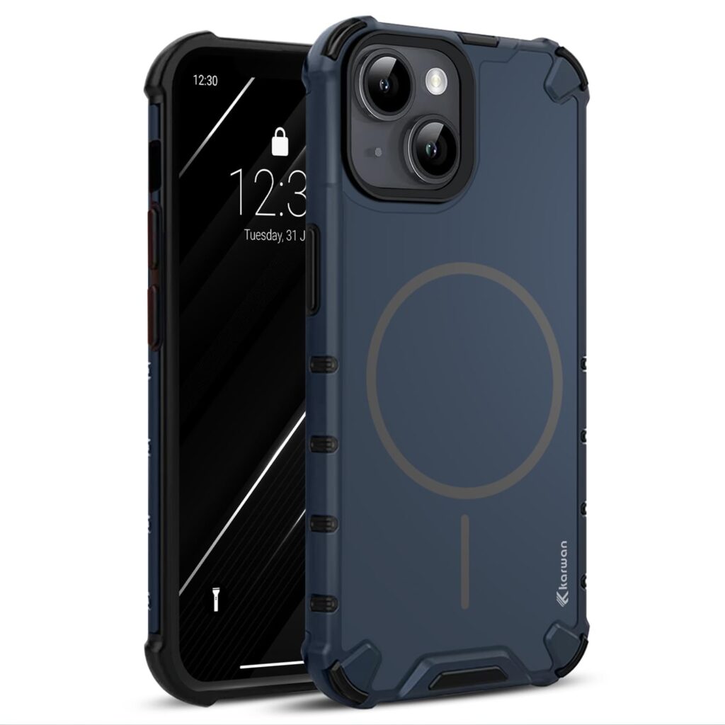 KARWAN®️ Rugged Magnetic Slim Back Case Cover for iPhone 15 (6.1-Inch-) Heavy Duty |Dual-Layer Armor Protection| Shockproof Edge Guard iPhone 15 Mobile Phone Back Cover [Matte Back] [Blue]