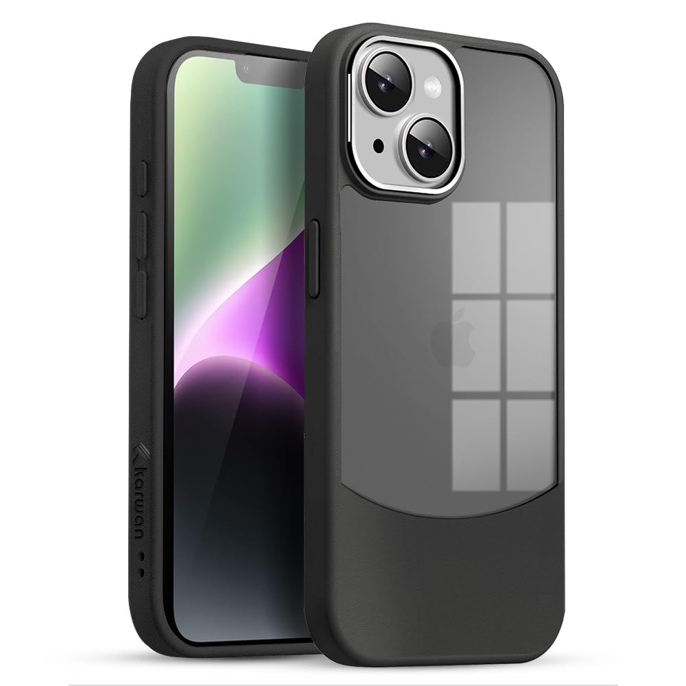 KARWAN®️Fusion Edge Leather Transparent Mobile Back Case | Slim Fit | Anti-Fingerprint| Scratch-Resistant | Premium Grip | Shockproof case | Back Cover for iPhone 14 || Black