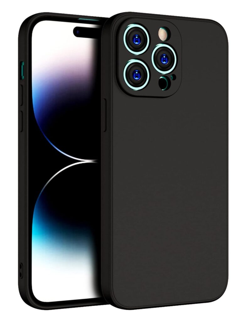 Kapa Matte Lens Protective Shockproof Flexible Back Cover for Apple iPhone 14 Pro Max,Slim Silicone with Soft Lining Shockproof Flexible Full Body Bumper Case (Black)