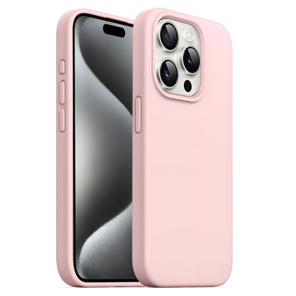 LIRAMARK Liquid Silicone Soft Back Cover Case for iPhone 15 Pro Max (6.7 inch) (New Pink)