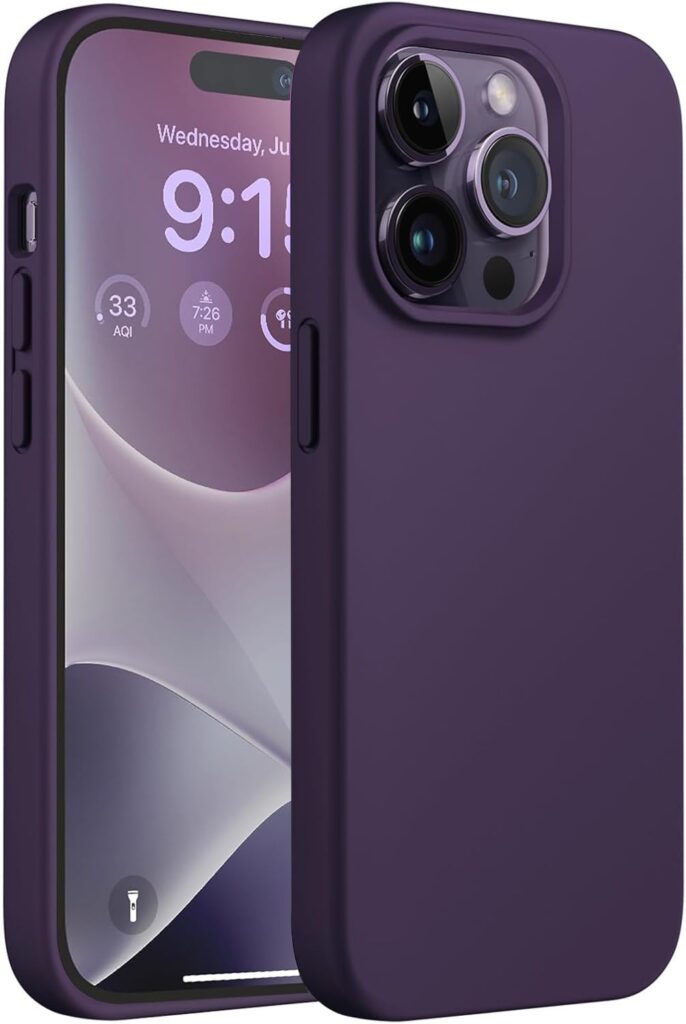 LOXXO® Compatible with iPhone 14 PRO Case, Liquid Silicone Case, Full Body Protective Cover, Shockproof, Slim Phone Case, Anti-Scratch Soft Microfiber Lining, 6.1 inch - (Deep Purple)