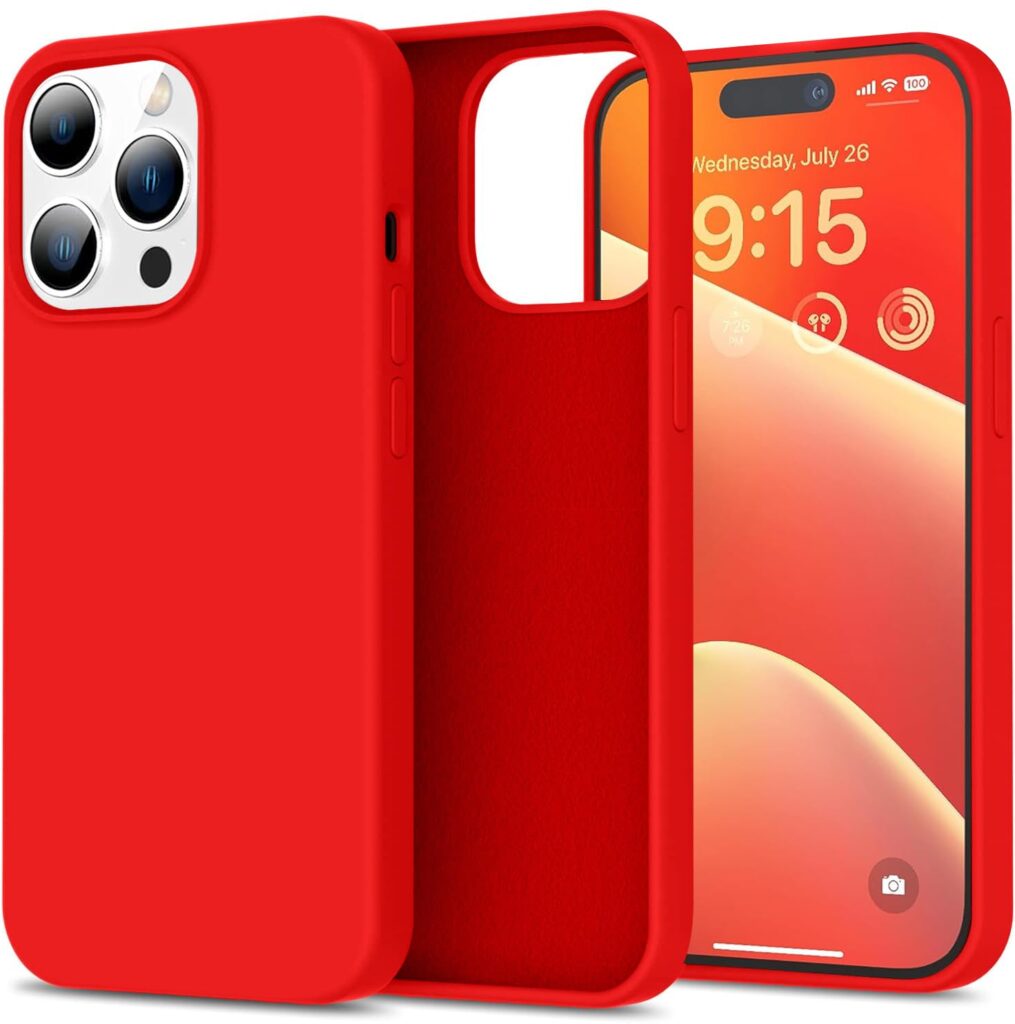 LOXXO® Microfiber Candy Case Compatible for iPhone 14 PRO, Shockproof Slim Back Cover Liquid Silicone Case (Red)
