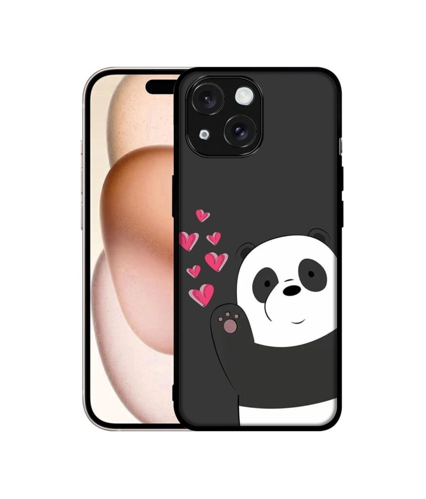 Love Panda Design Premium 2D Printed Metal Back Case Cover for Apple iPhone 15 Plus