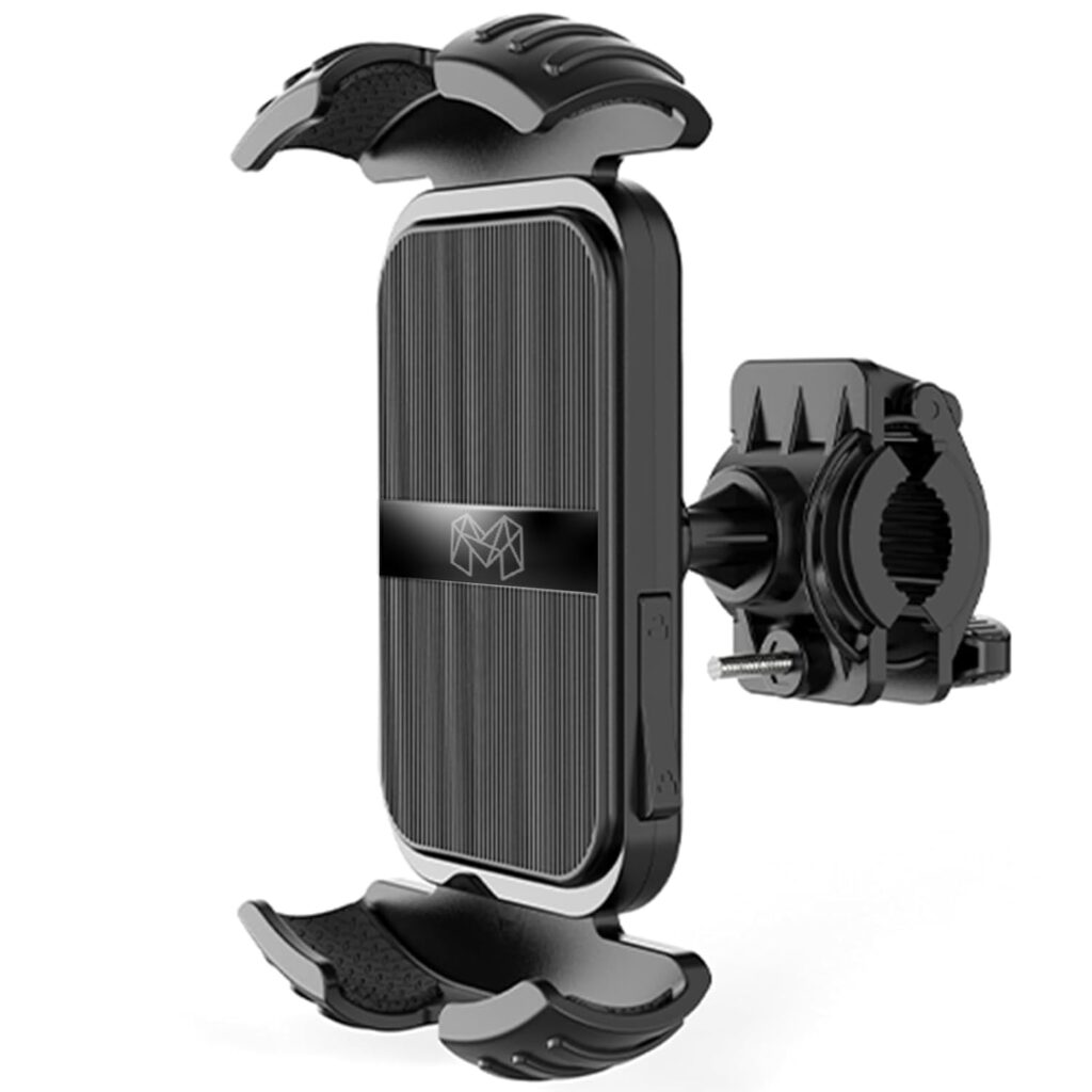 MOOSH Universal Bike Mobile Holder Motorcycle Phone Holder, Handlebar Cellphone Clamp, Scooter Phone Clip for iPhone 16 Pro Max/Plus, 15 Pro Max, S10, S20, More 4.7" to 6.8" Smartphones (Black)