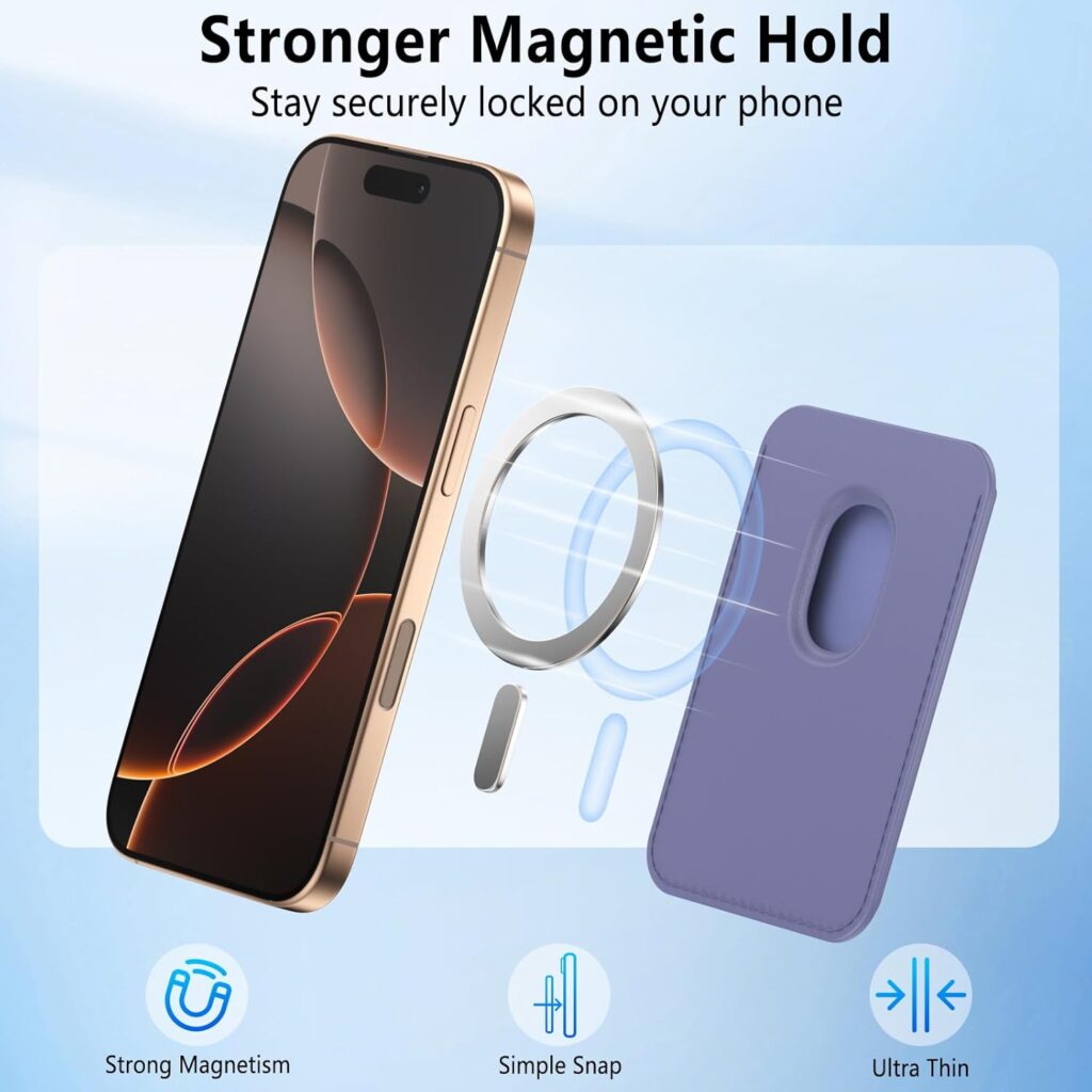 Meliya Magnetic Wallet Card Holder (MagFit) Designed for MagSafe for iPhone 16 Plus Pro Max, iPhone 15, iPhone 14, iPhone 13, iPhone 12 Models, Unisex Adult Leather Magnetic Card Wallet Holder(Violet)