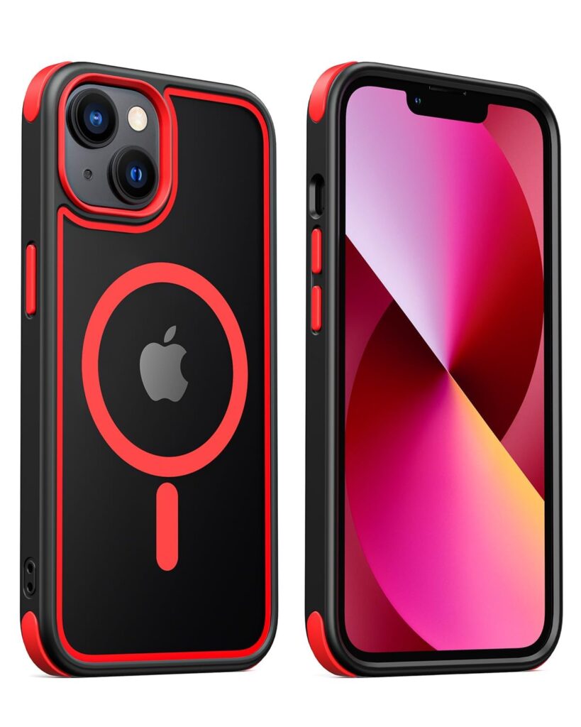 Mobnano TPU+PC For Iphone 14 Case/Iphone 13 Case,Compatible With Magsafe,Crystal Clear Case W/Magnetic Ring,Multicolor Protective Shockproof Bumpers,Not Yellowing Slim Cover For Men Women (Black/Red)