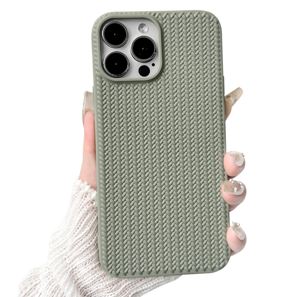 NITITOP Compatible for iPhone 15 Pro Max Case Cute for Women Girls Woven Pattern Matte Braid Design Solid Color Soft Silicone ShockPro Maxof Cover - Green