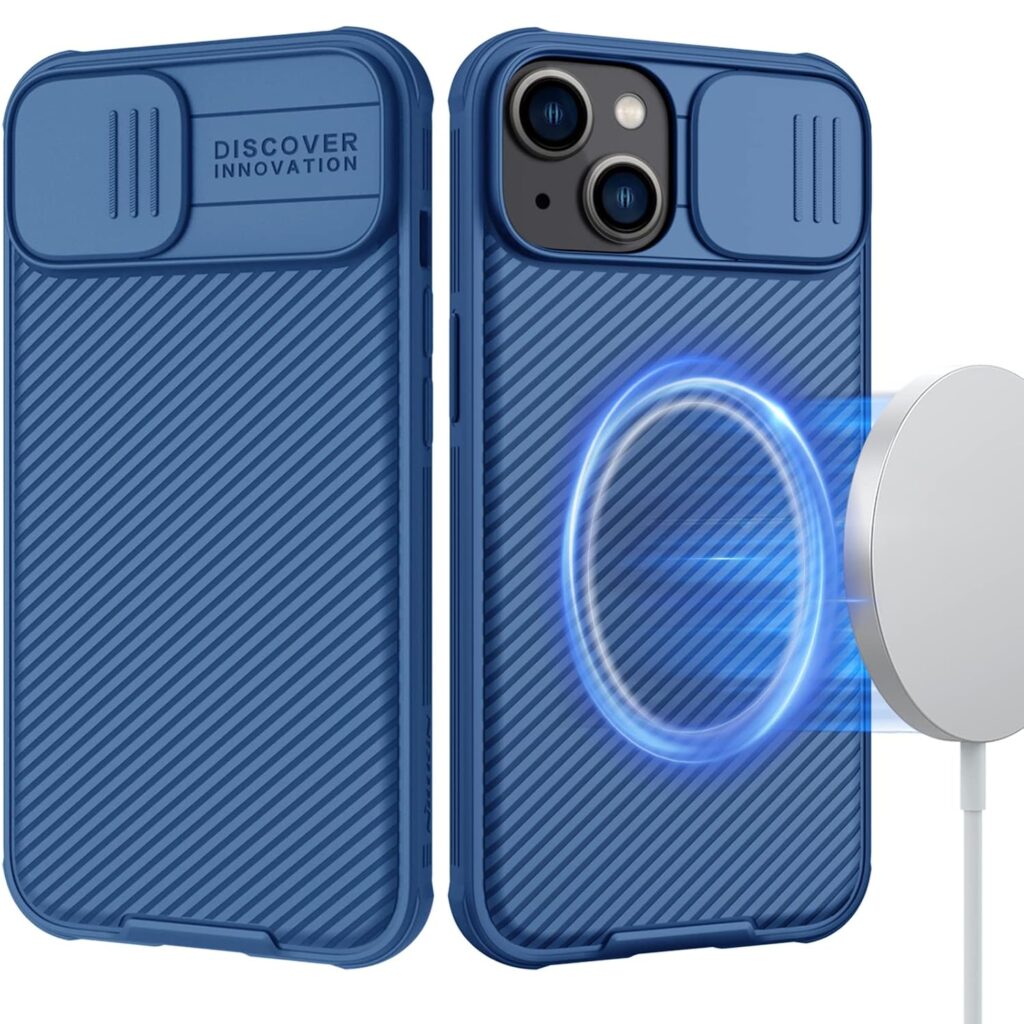 Nillkin Camshield for iPhone 14, iPhone 13 Case Magnetic, [Compatible with Magsafe] Slide Camera Cover Case for 14 Hard Pc & TPU Anti-Scratch Slim Shockproof Phone Case 6.1'' Blue