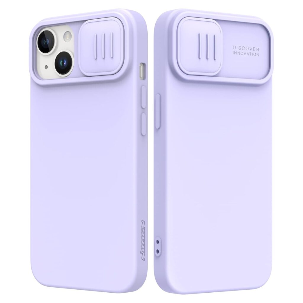 Nillkin Designed for iPhone 14 Plus Case with Camera Cover, Silicone Ultra Slim Shockproof Protective Phone Case, [Microfiber Lining, Slide Camera Protection] 6.7 inch, Purple