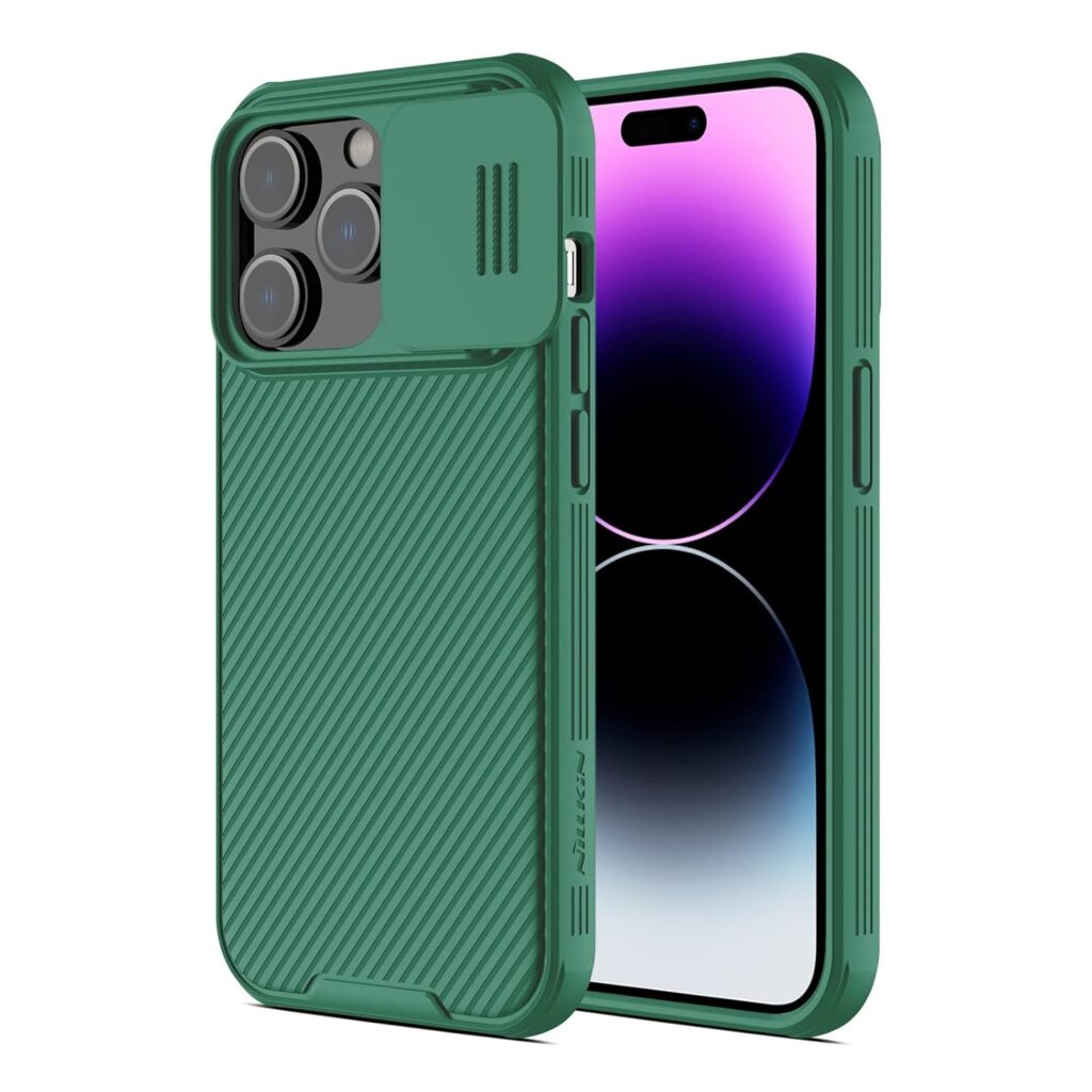 Nillkin Polycarbonate Designed for iPhone 14 Pro Max Case with Camera Cover, Camshield Pro Case with Slide Camera Protection, Slim Fit Thin Shockproof Cover for iPhone 14 Pro Max 6.7 Inch, Green