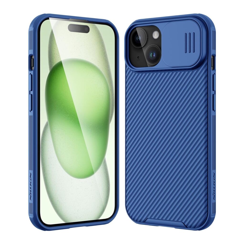 Nillkin for iPhone 15 Plus Case with Sliding Camera Cover, Slim Shockproof Protective Phone Case, [Upgraded Lens Protection], [Hard PC+TPU Bumper], [Anti-Fingerprint], 6.7" 2023, Blue