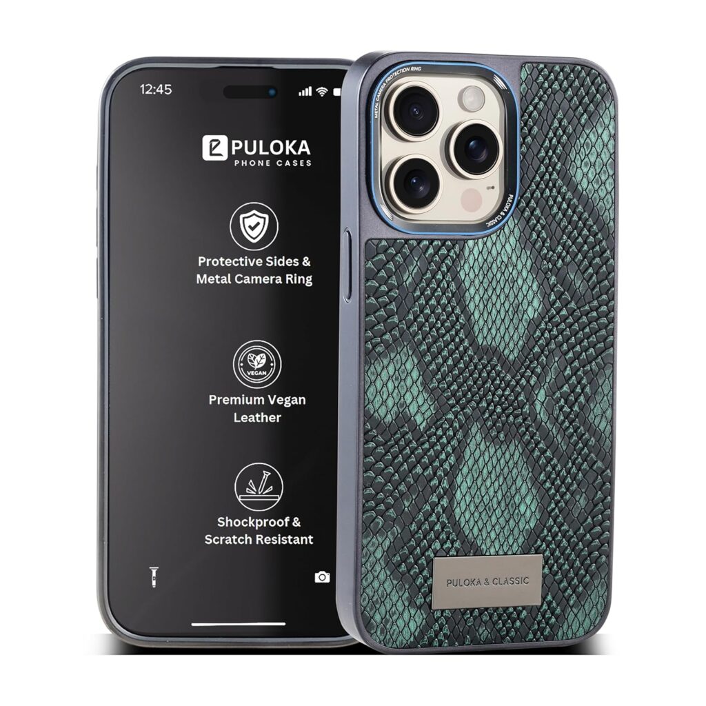 PULOKA Crocodile Texture Phone Case - Compatible with iPhone 14 Pro Max - Ultra Hybrid Back Cover Luxury Case - Electroplated Sides - Camera Protetection & Raised Edges - Green