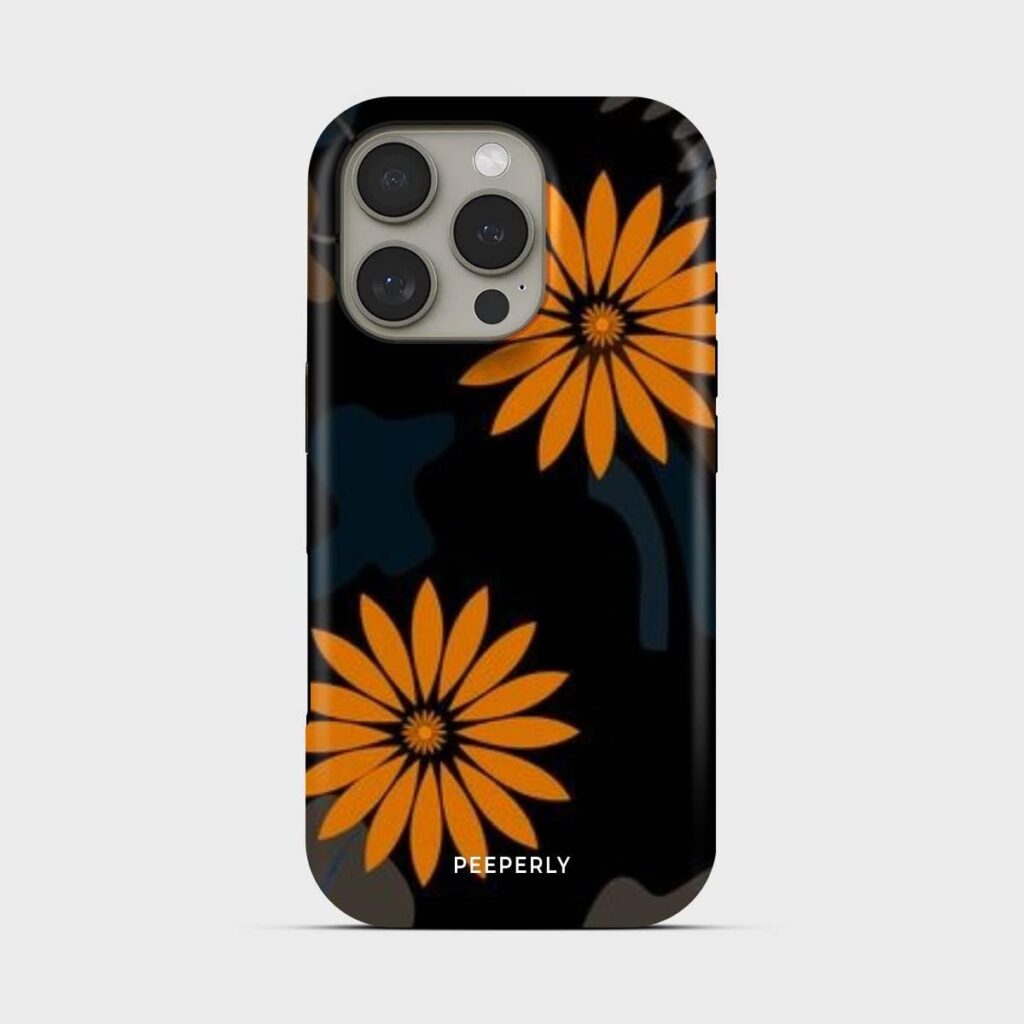 Peeperly Midnight Marigold Crystal Case Compatible with iPhone 15, iPhone 15 Back Cover Case- PC + Silicone