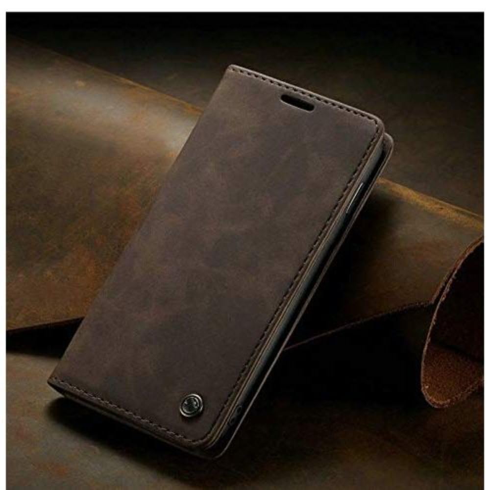Perkie Velvet Soft Faux Leather Wallet Flip Case Kick Stand Magnetic Closure Flip Cover for iPhone 15 Pro Max (Coffee Brown)